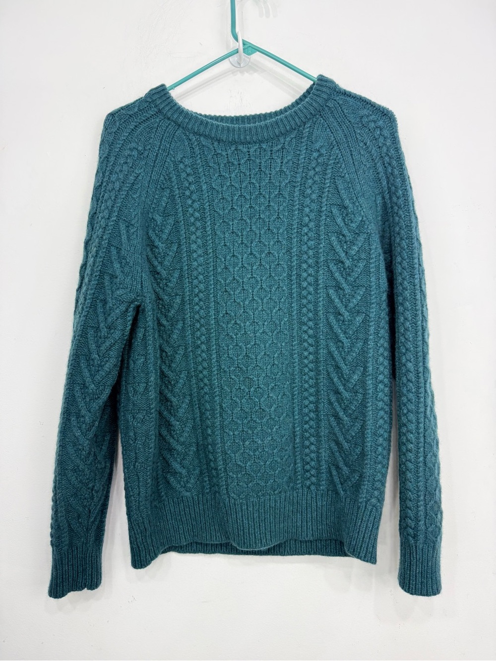 J. Crew Green Rugged Merino Wool Blend Crewneck Cable Knit Pullover Sweater